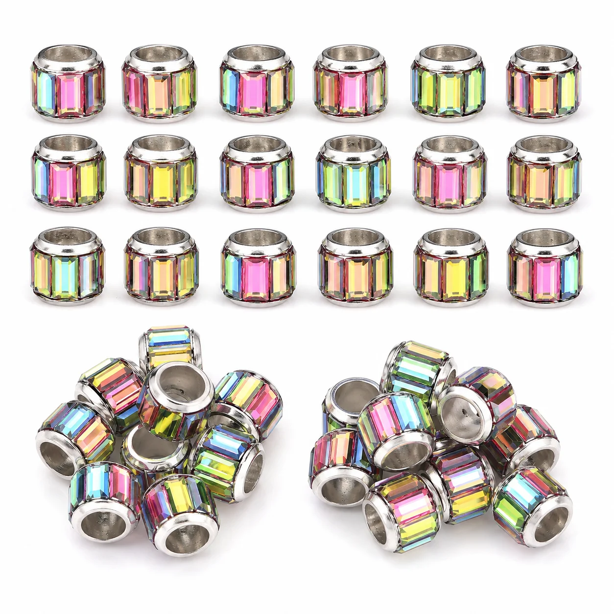 20 Stück 7x9mm Bunte Glasperlen mit Großem Loch, Legierungs-Kristall-Metallperlen für Schmuck, DIY-Armbänder, Halsketten – Detail 3