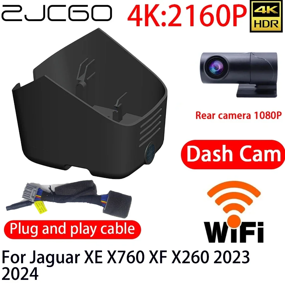 

ZJCGO 4K DVR Dash Cam Wifi Front Rear Camera 24h Monitor for Jaguar XE X760 XF X260 2023 2024