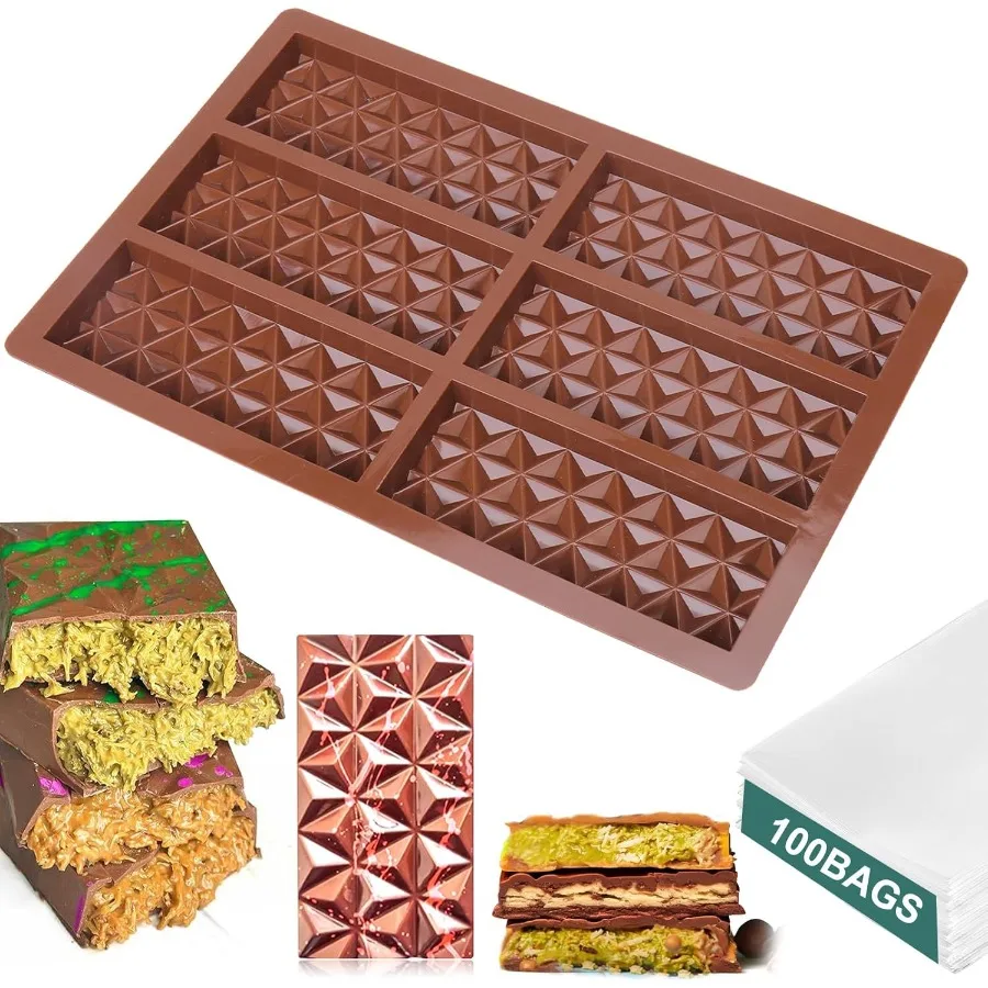 

Chocolate Bar Mold - Deep Chocolate Bar Pistachio Kfeh Pistachio Chocolate Bar Thick Silicone Tray Diamond Candy Mould with 100