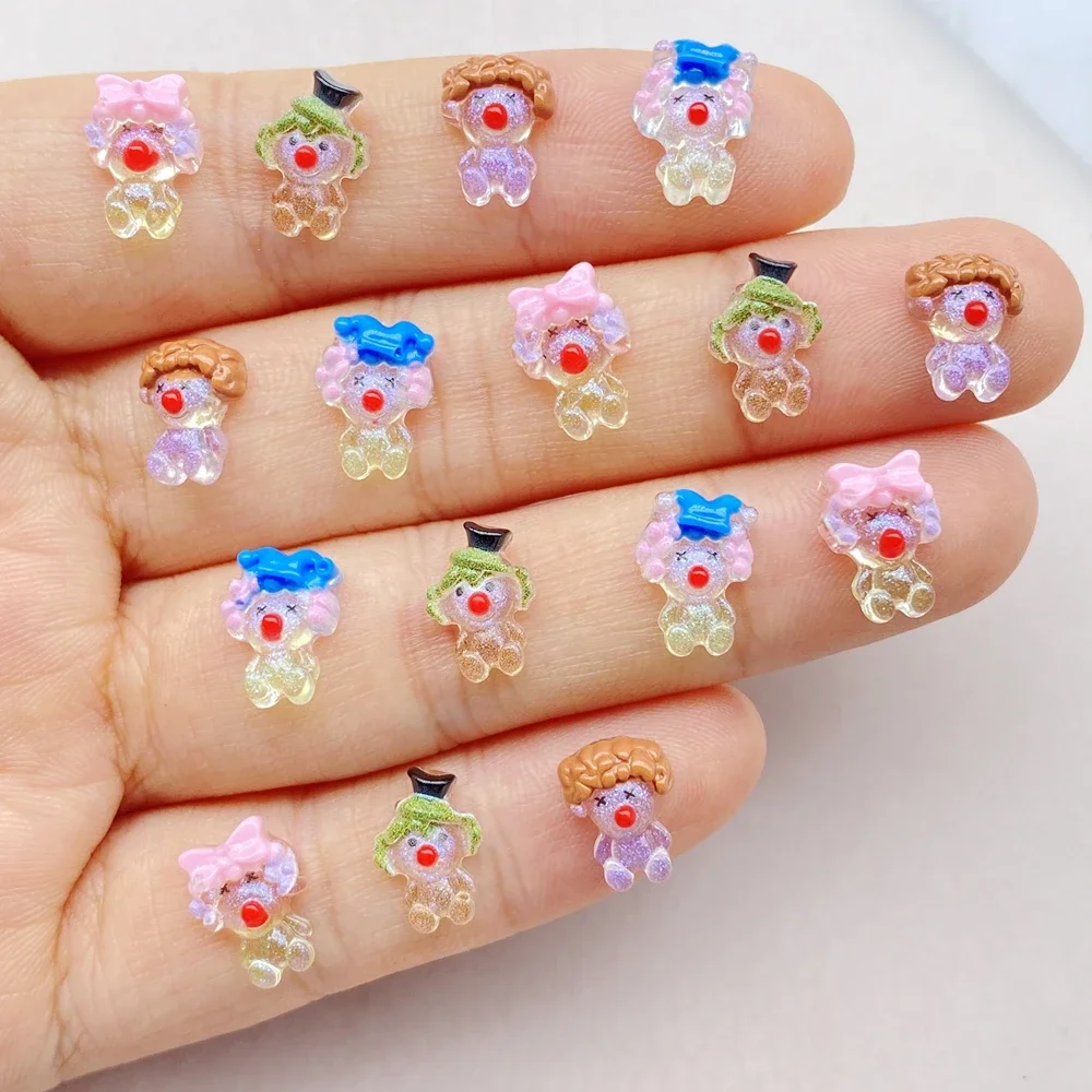 50 sztuk mieszane żywica Mini Cartoon klaun cyrkowy Flatback Rhinestone figurki Nail Art DIY Party księga gości akcesoria rzemiosło