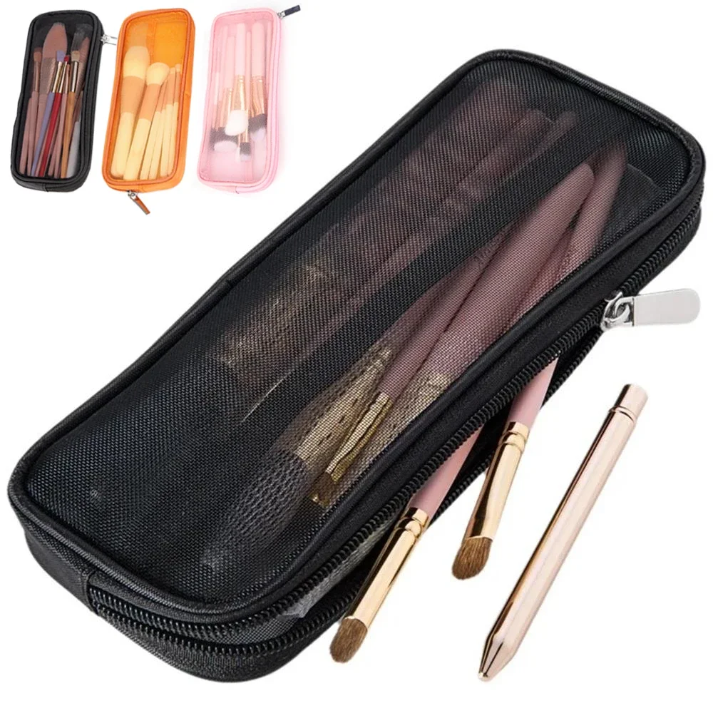 Women's Travel Makeup Bag - 1 Piece Mesh Transparent Ventilated Portable Zipper Toiletry Organizer