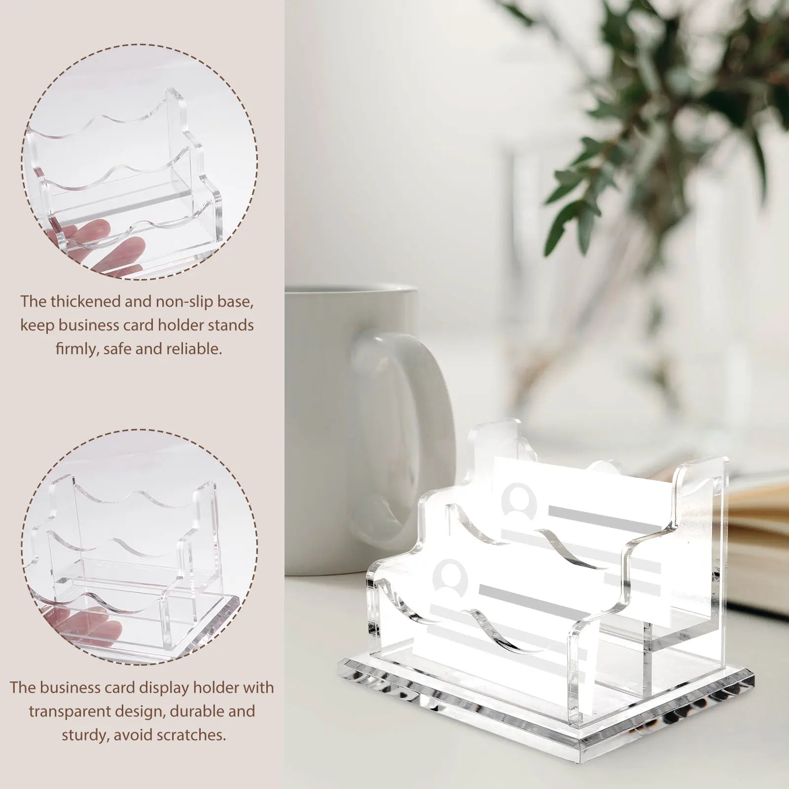 Desktop Business Card Box Transparent Acrylic Organizer Sturdy Scratch Resistant Non Slip Base Office Supplies