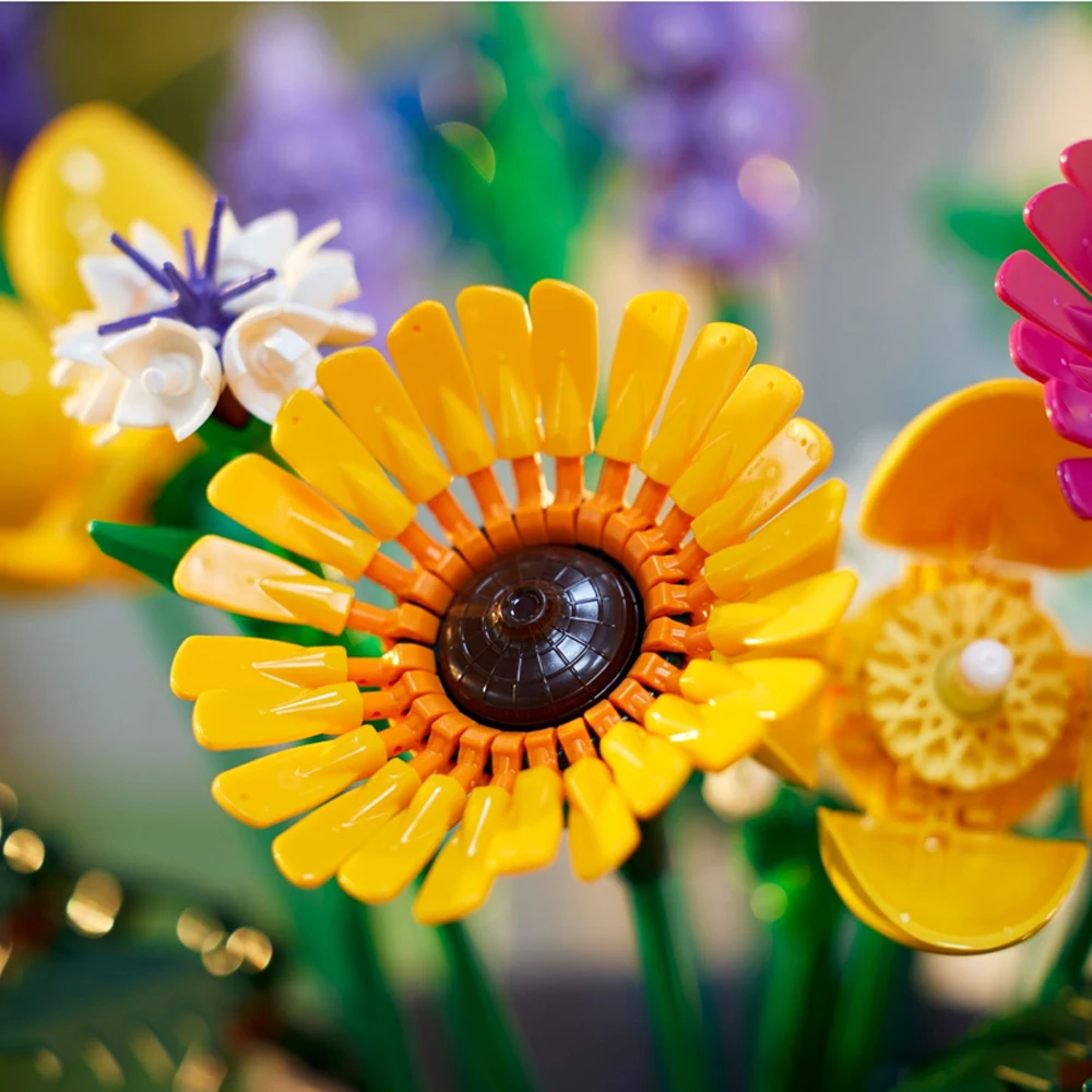 Ramo educativo 3D, juguete de bloques de construcción de flores y Luna, adornos de modelo de simulación creativa, regalo para niños, decoración del hogar