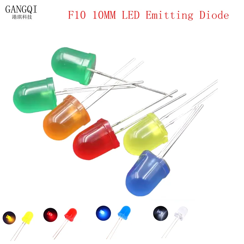 10PCS/Lot F10 10mm LED Diode Kit Green Blue White Red Yellow DIY Eelectronic Components Light Emitting Diodes