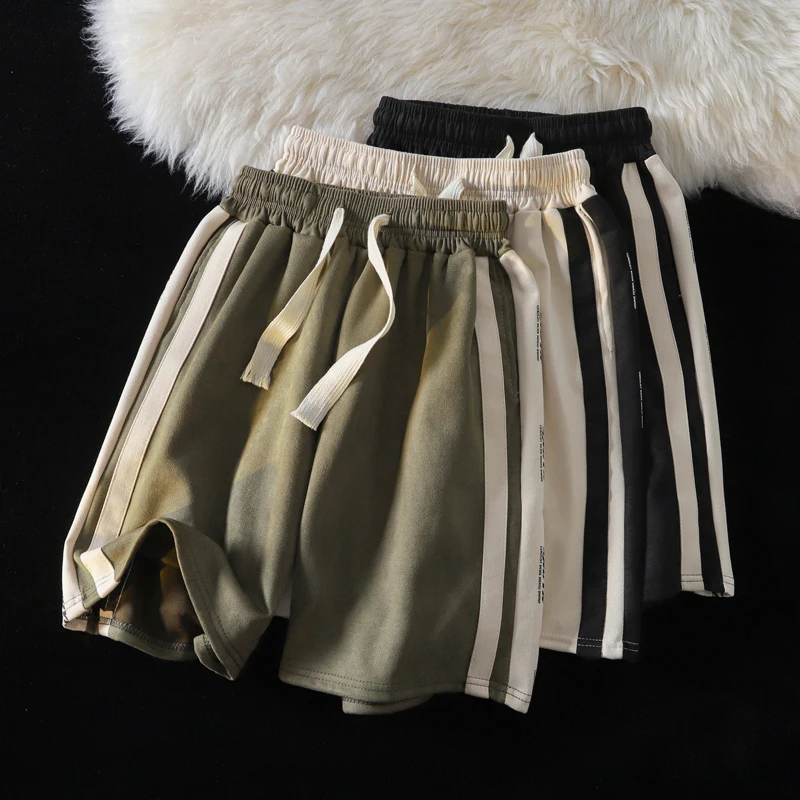 

Свободные замшевые шорты с принтом для мужчин, повседневные пляжные брюки длиной до колена, молодежные спортивные штаны для активного отдыха, летние спортивные брюки