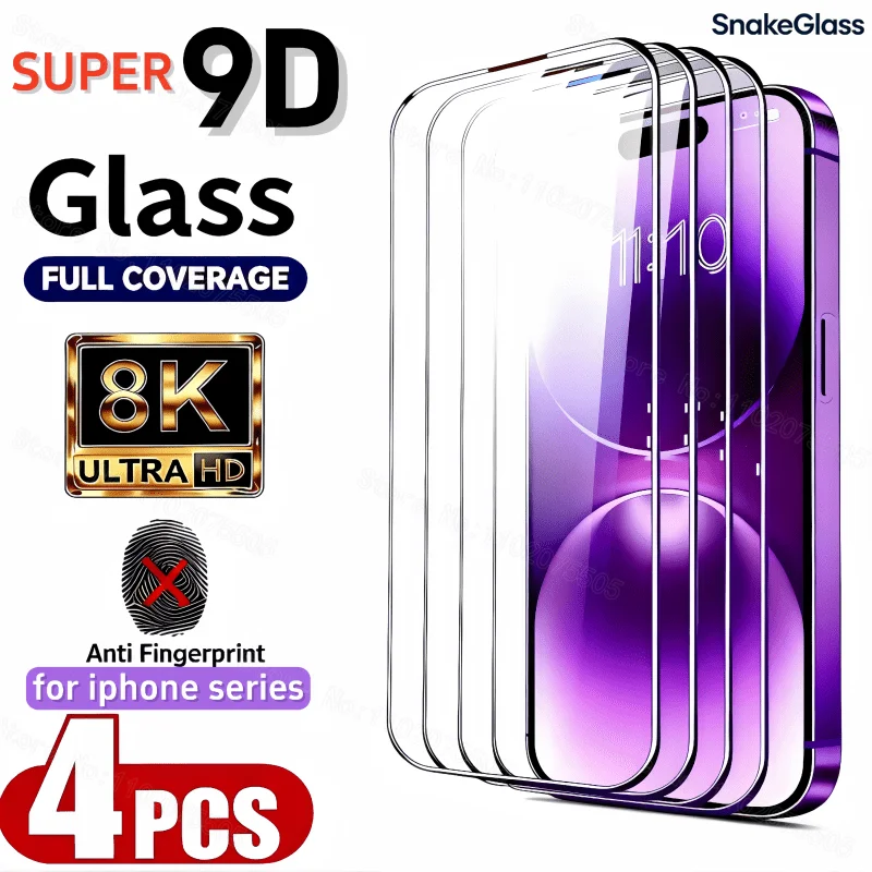 

Комплект из 4 защитных стекол 3D для iPhone 17, 16, 15, 14, 13, 12 Pro Max, 16, 15, 14, 13 Pro, 16, 15, 14 Plus, 16e, 17e, Air