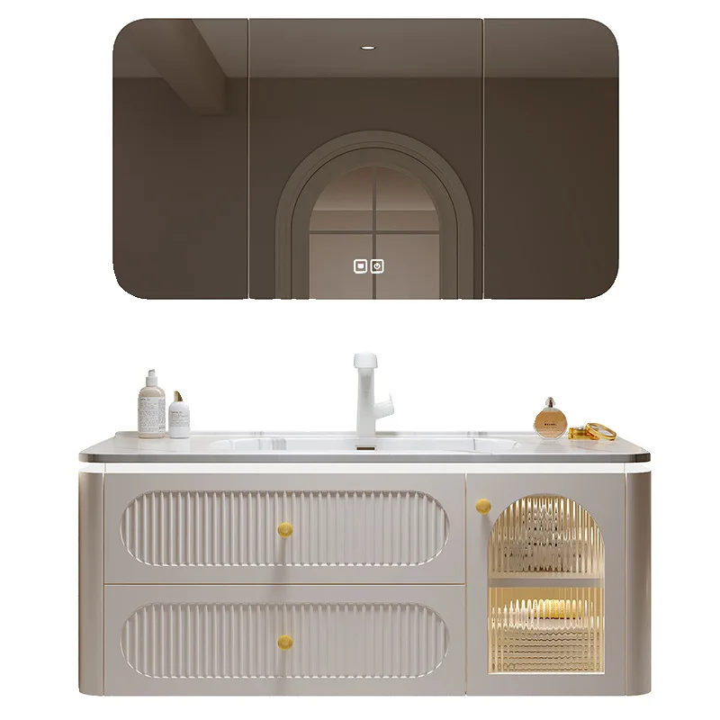 French bathroom cabinet integrated ceramic basin combination oak bathroom wash basin wash sink wash basin cream style modern