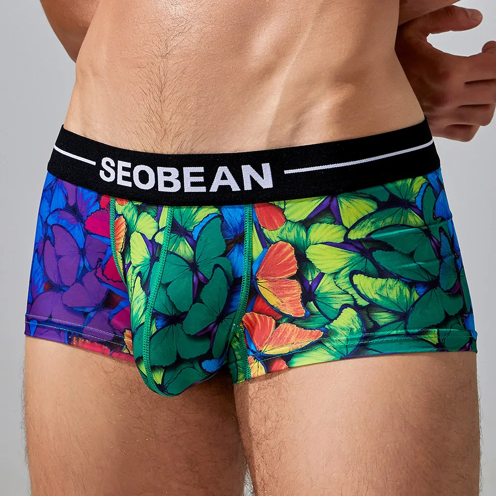SEOBEAN Men's Low Waist Printed Dragon Boxer Briefs U-Shaped Comfortable Lightweight Fashion Innerwear