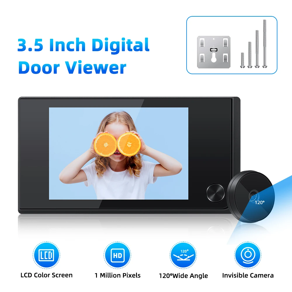 Elecpow 3.5 inch Peephole Video Doorbell Camera 120 Degree Angle Peephole Viewer Smart Home Outdoor Cat Eye Visual Doorbell
