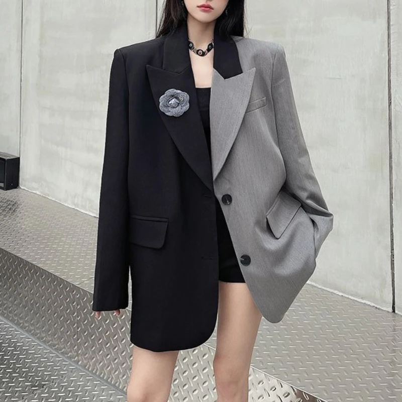 Street Style Irregular Color Matching Suit Jacket Women's Autumn 2025 New Casual Suit Women's Clothing