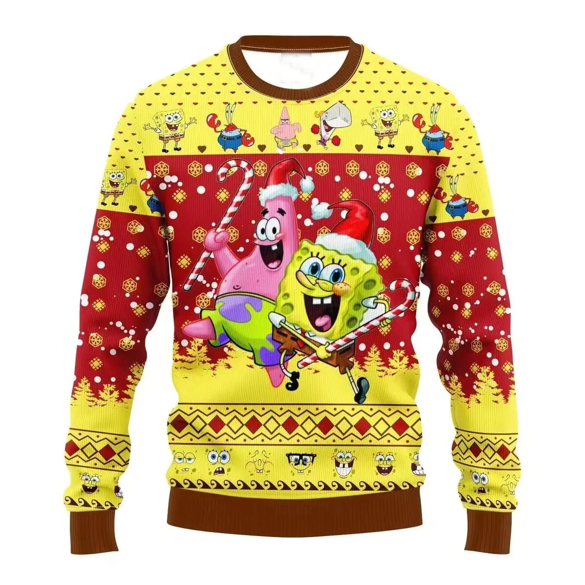 2025 New 3D Printing Spongebob Ugly Christmas Pullover Fashion Women\'s Men\'s Cartoon Anime Couple Sweatshirt