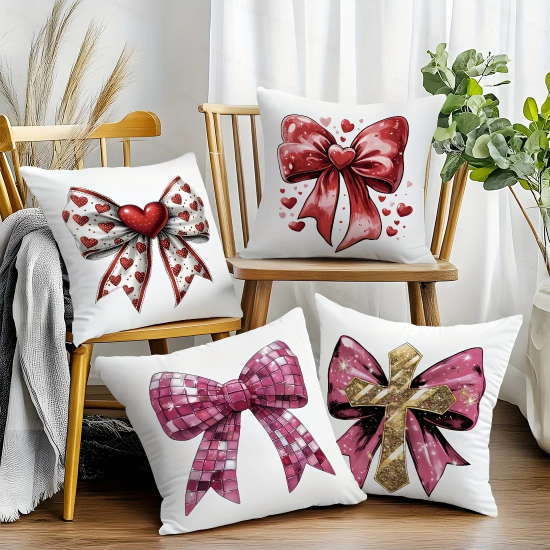 

Red Love Bowknot Print Throw Pillow Cover Cozy And Charming Pillow Cover Modern Style Suitable for Office Farm Living Room Sofa