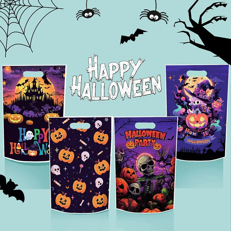 

10/50pcs Halloween Ghost Skull Print Packaging Bags Cookie Candy Tote Bags Party Gifts Bag Trick or Treat Event Party Supplies