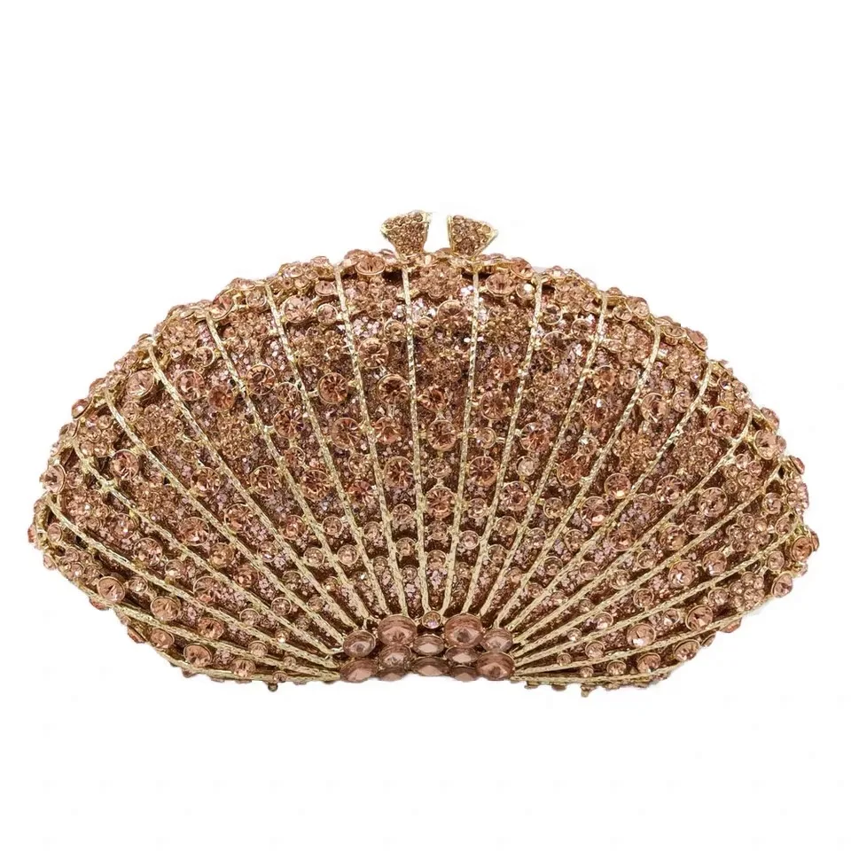 

High Quality Elegant Exquisite Fan Shaped Ladies Evening Clutch Bag Banquet Chain Shoulder Bag