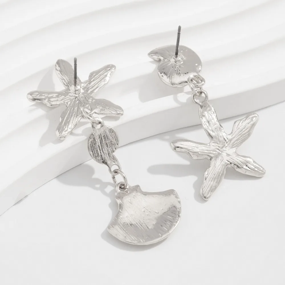 Retro Scallop Starfish Stud Earrings Bohemian Exaggerated Shell Drop Earrings Chic Pendant Starfish Pendant Earrings Party