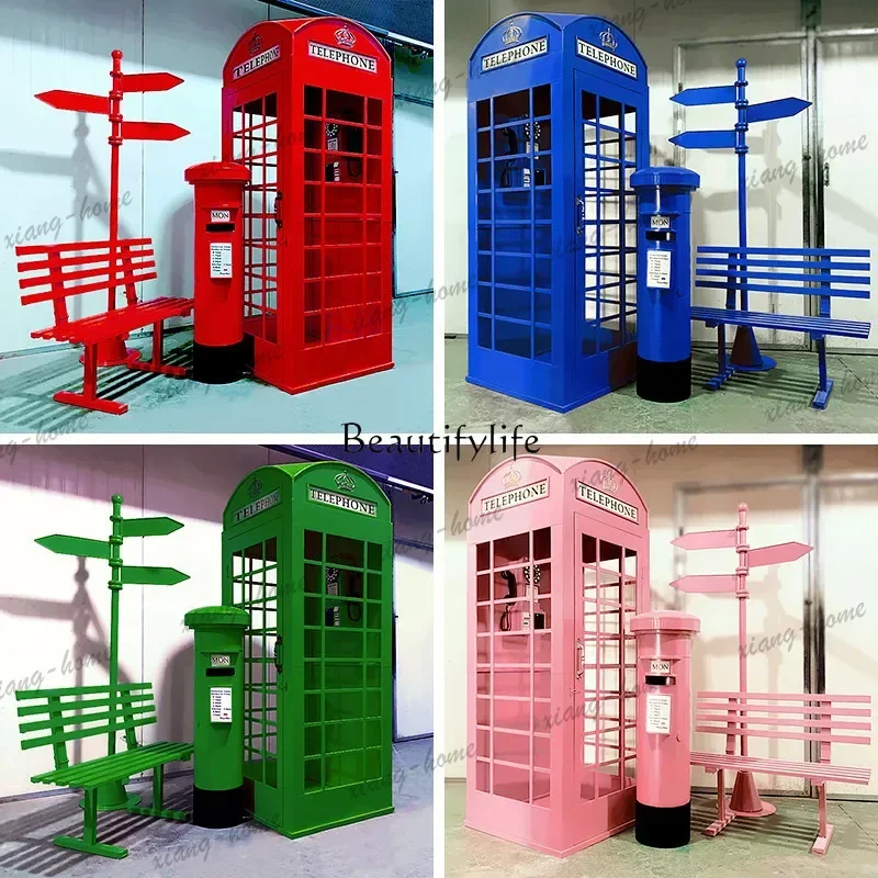 Customizable Retro Wrought Iron Handicrafts Phone Booth Large Outdoor Decoration Ornament