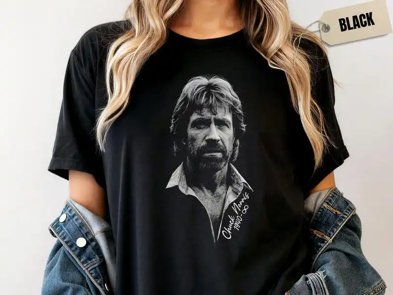 Chuck Norris Tribute T-Shirt, Vintage Monochrome Portrait Tee, Memorial Graphic Shirt Unisex Tee Shirt T-shirt