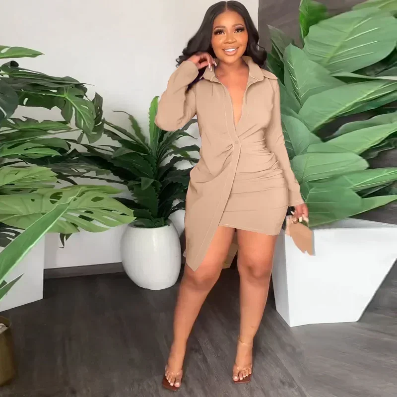 GUWU primavera manga larga cuello vuelto fruncido abrigo Mini vestido camisero mujeres elegante Clubwear fiesta blusa Irregular vestido estilo