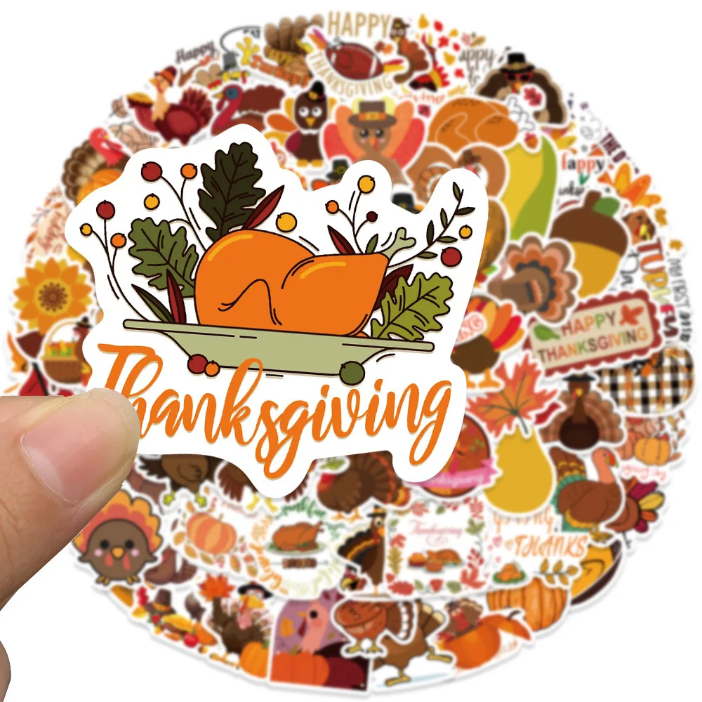 10/50/100PCS Cartoon Thanksgiving Day Sticker Funny Pumpkin Turkey Autumn Maple Graffiti Decals DIY Laptop Phone Cup Skateboard