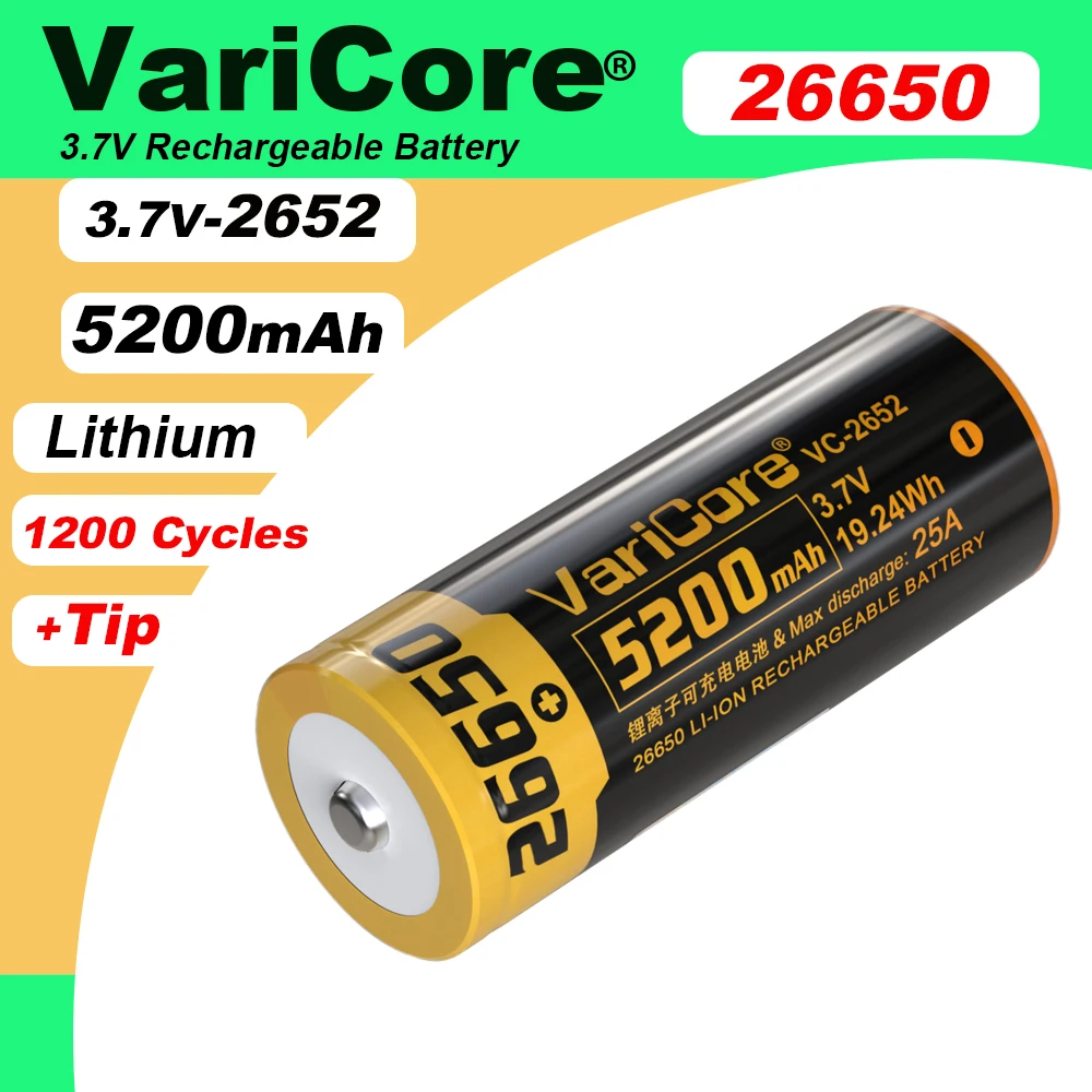 VariCore VC2652 5200mAh Li-ion 3.7v Bateria Recarregável 25A Descarga 3.6V baterias de energia para Lanterna Farol