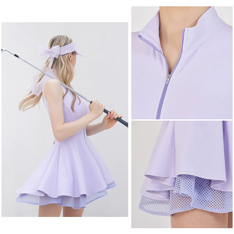 Outdoor Tennis Golf Dresses with Built-in Shorts Activewear Summer Women's Sleeveless Casual Running Fitness Mini Pleated Dress