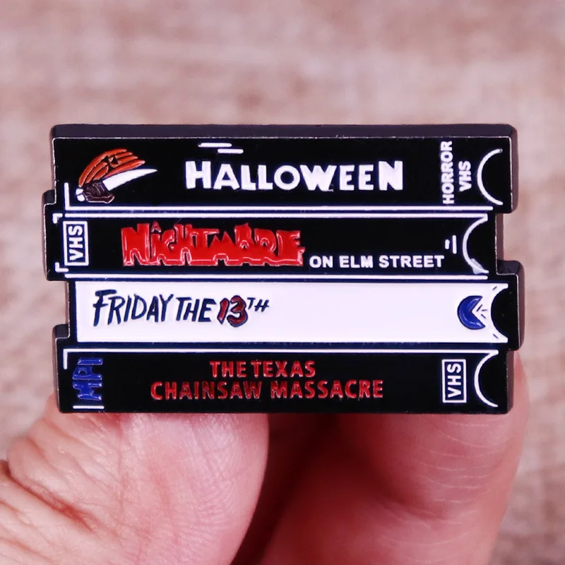 Pins Custom Classic Halloween Movies Friday 13 Brooches Lapel Badges Punk Gothic Jewelry Gift for Friends Horror VHS Enamel