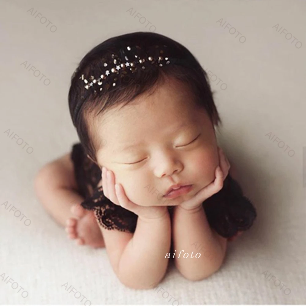Newborn fotografia adereços vestidos da menina laço preto bandana conjunto de roupas bodysuits macacão para o bebê photo shoot studio acessórios