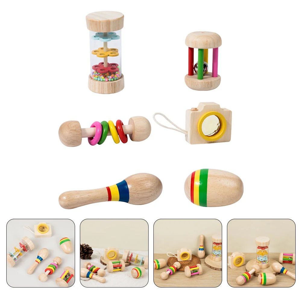 

1 set of Wooden Rattles Wood Hand Toys Kids Plaything Infant Shaking Toys Educational Toy wood rattles toy