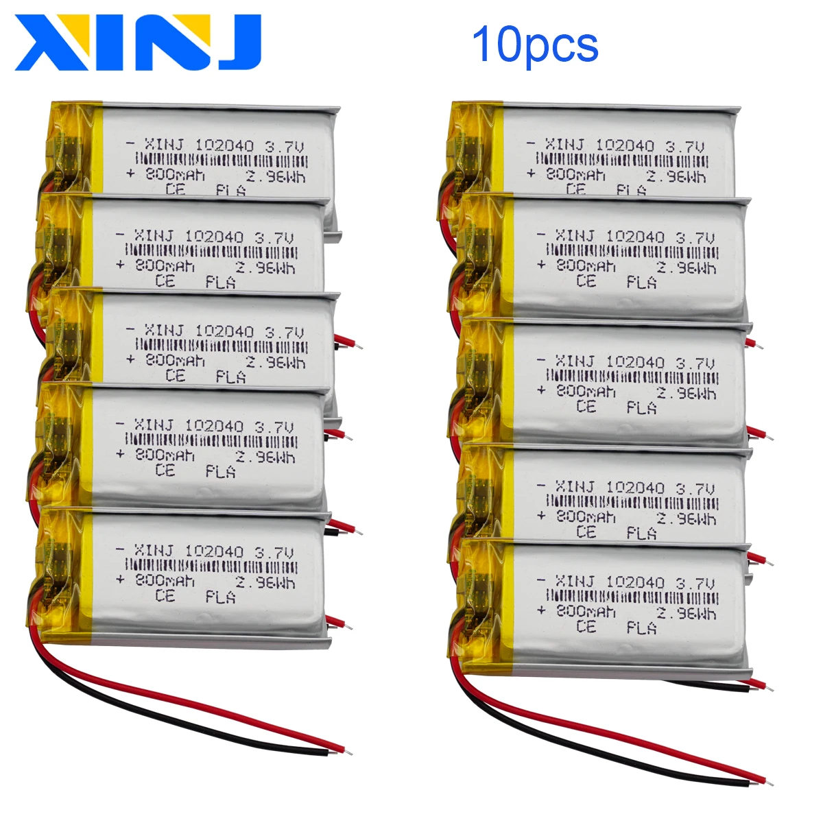 10pcs 3.7V 800mAh 2.96Wh 102040 Polymer Li Lithium Lipo Rechargeable Battery For Music Player Record Bluetooth Earphone Speaker