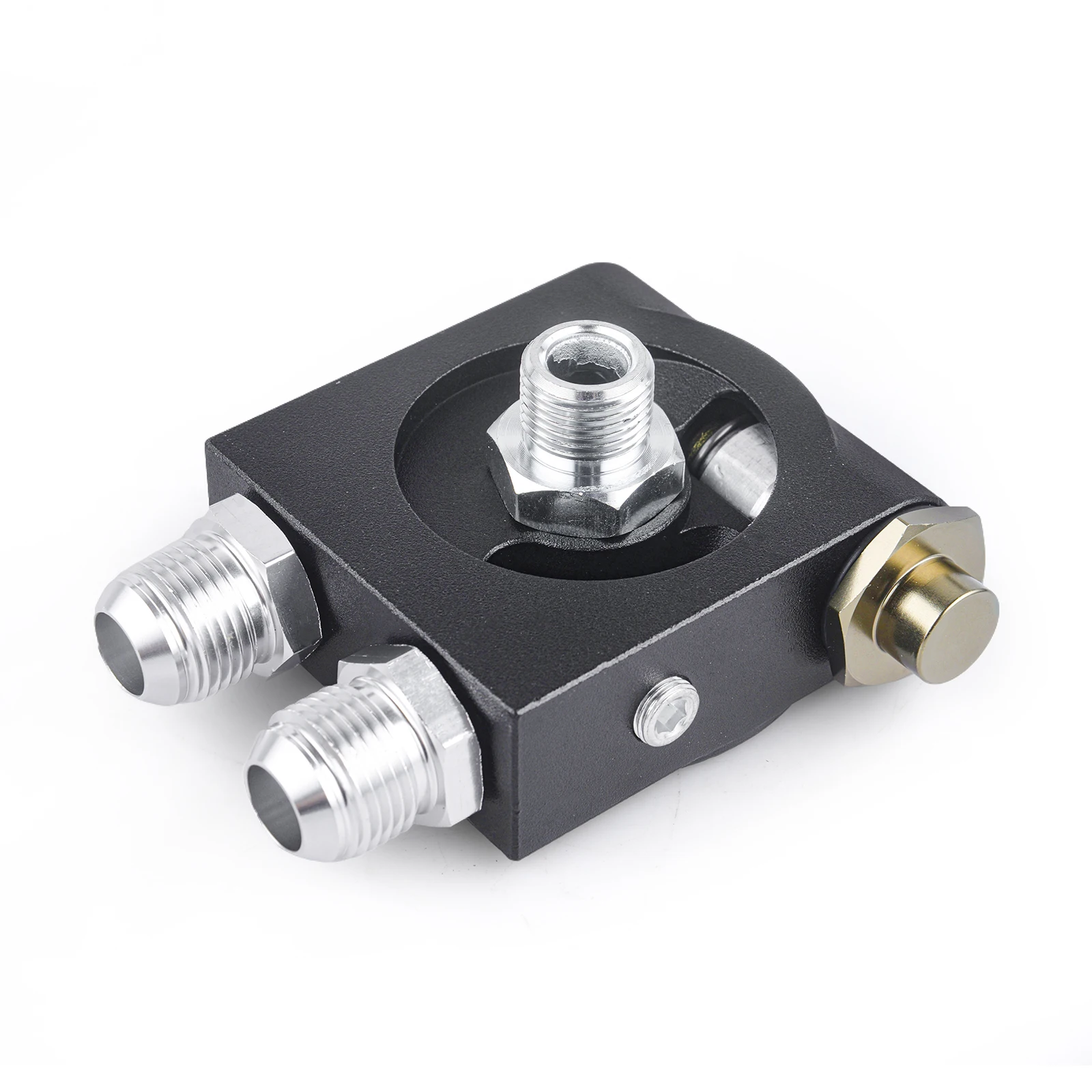 

Universal Square Oil Cooler Filter Sandwich Plate+ 90℃ Thermostat 3/4" 16-UNF With AN8/AN10 Oil Filter Sandwich Adapter Aluminum