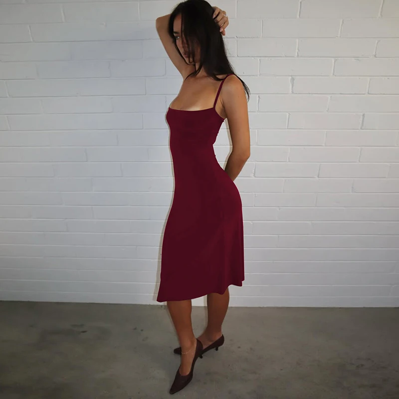 Hugcitar Damen-Kleid, elegant, einfarbig, sexy Midikleid, ärmellos, rückenfrei, Sommerkleidung, Geburtstagsfeier, Urlaub – Detail 30