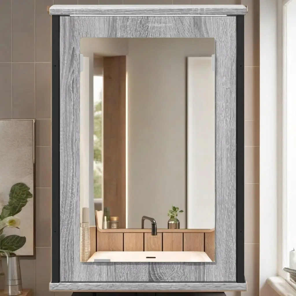 42x12x60 cm Grey Sonoma Bathroom Mirror Cabinet - Durable Engineered Wood Storage Solution