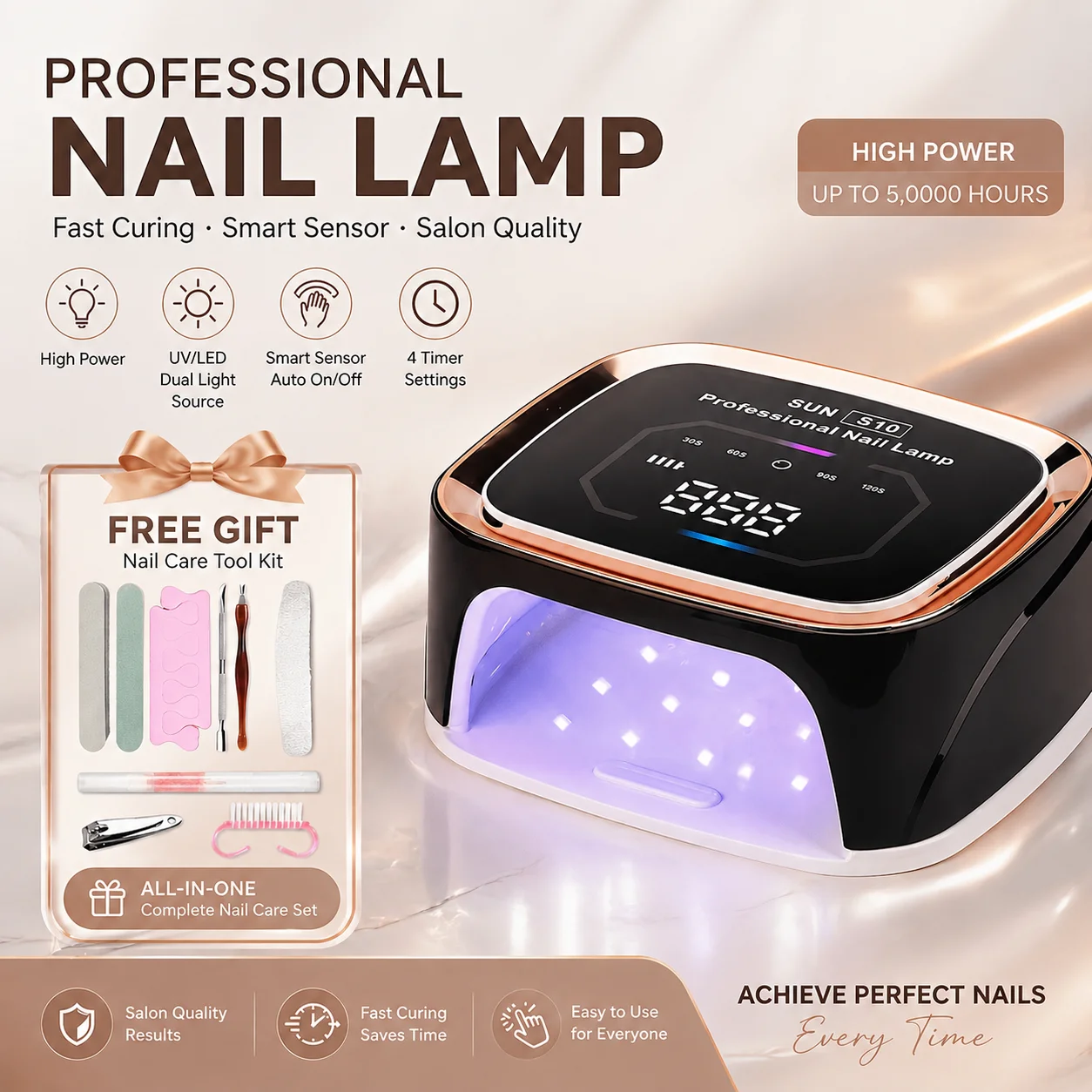 Rechargeable UV LED Nail Lamp Professional Cordless Gel Polish Drying Lamp For Manicure With Nail Care Tool Kit as Gift