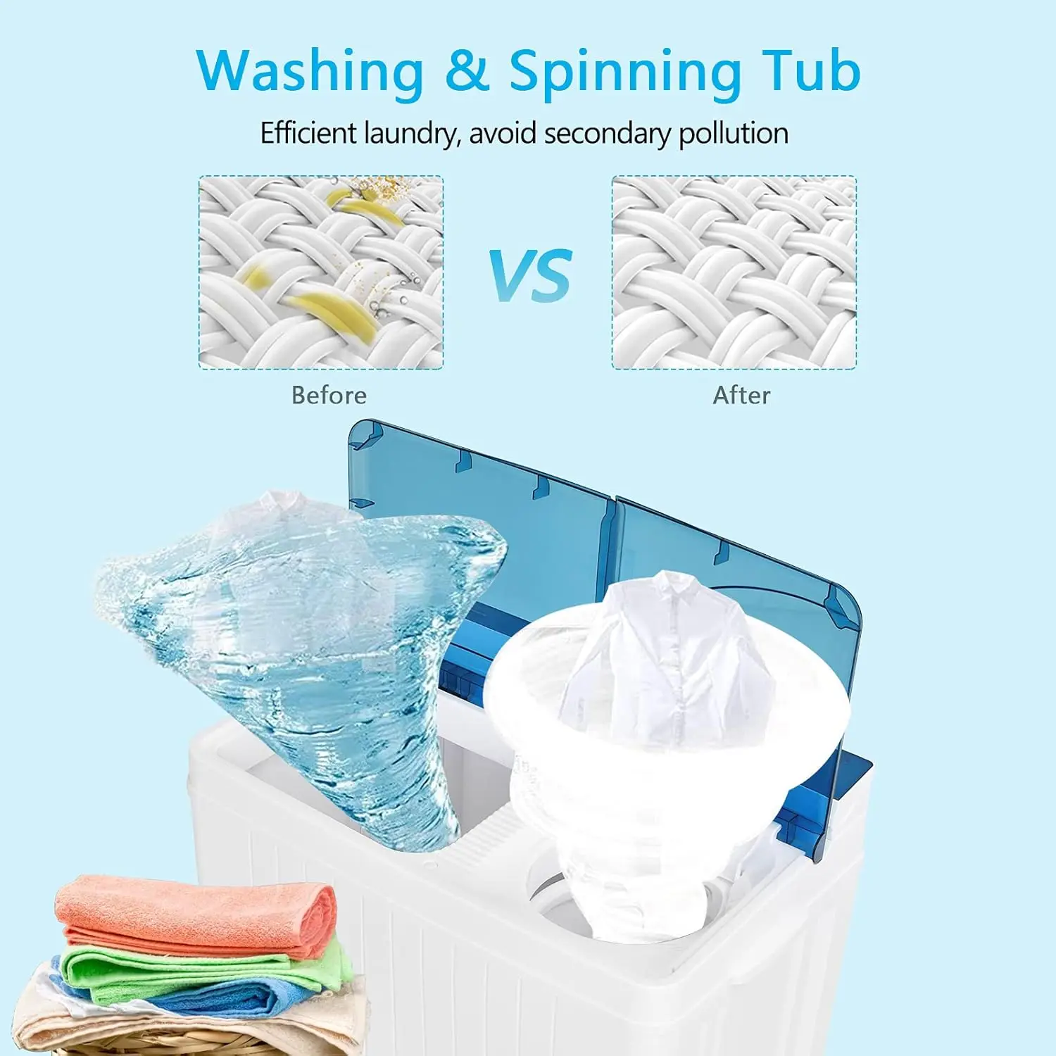 Portable Washing Machine Twin Tub 26 Lbs Capacity, 18 Lbs 8 Lbs Spinner, Compact Control Knobs Timer Function, Drain Pump