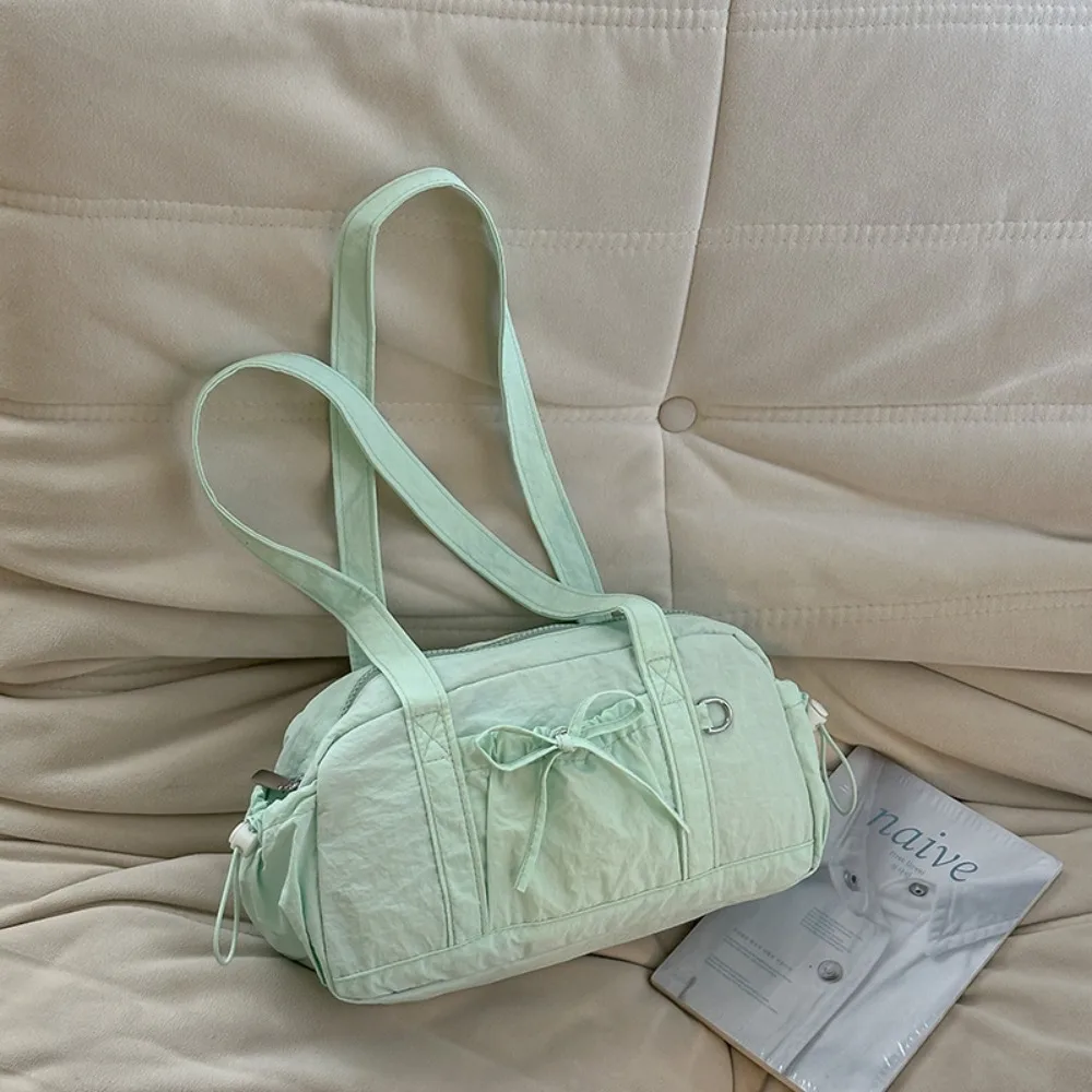 

Sweet Korean Style Bow Nylon Shoulder Bag Women Handbag Solid Color Travel Luggage Bag Large Capacity Tote Bag Boston Bag Yoga