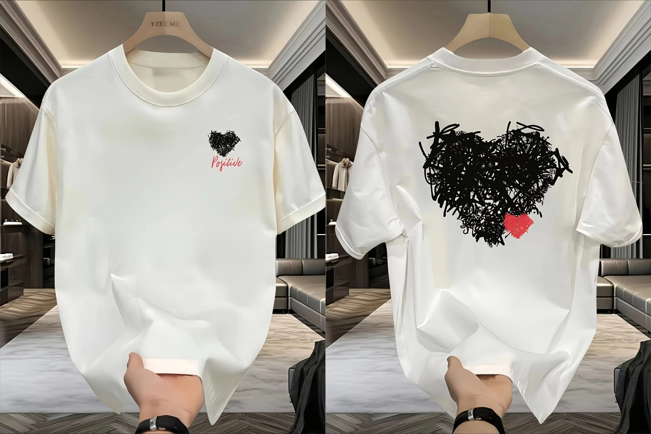 الكتابة على الجدران القلب الجرافيك الطباعة الصيف الخريف الشتاء القطن الخالص عادية ومريحة الرجال والنساء تي شيرت قصيرة الأكمام #2