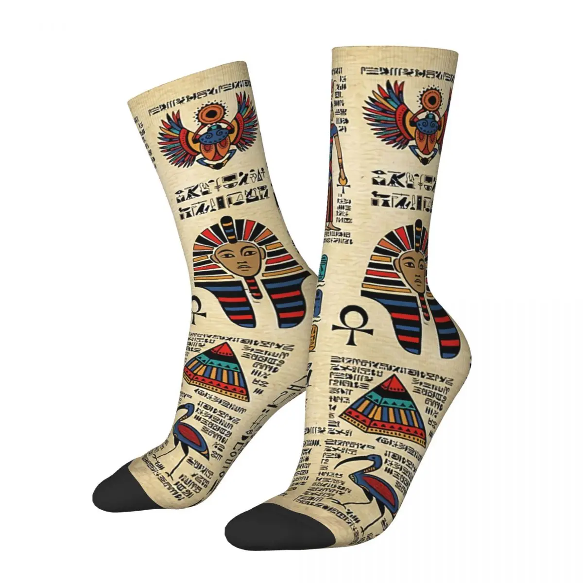 Egyptian Hieroglyphs And Deities On Papyrus Ancient Egypt Egyptian Unisex Winter Socks Cycling Happy Socks Street Style Crazy