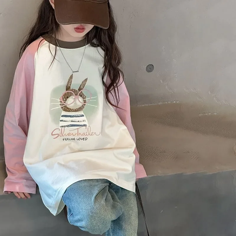 Printing Tops Little Girl Clothes Kids Shirt Teenage T-shirts Children Top Tween Girls Spring Autumn Children's Long T-shirt