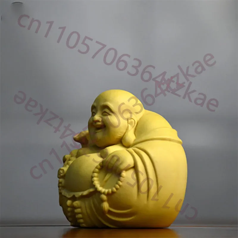 Yabai-Boxwood Carving, Contracted. Maitreya Buddha Handicraft, Laughing Buddha Ornaments, Hand Playing with Pieces of Statione