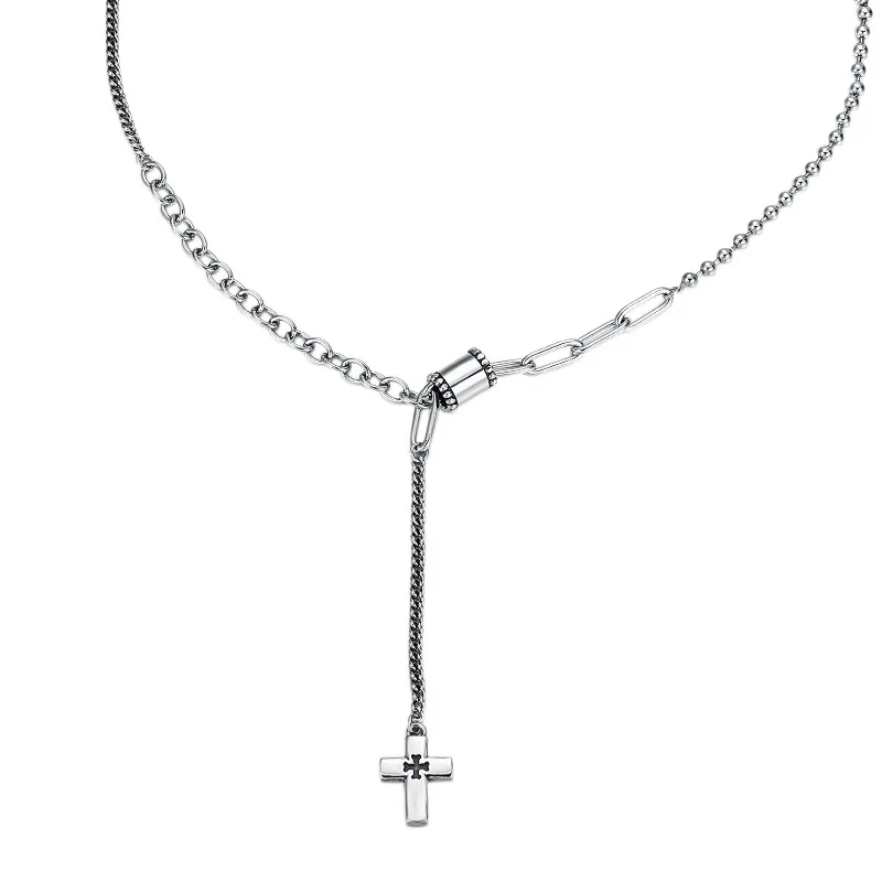 ins style S925 silver Korean style personality cross cold style silver necklace combination female Dongdaemun jewelry