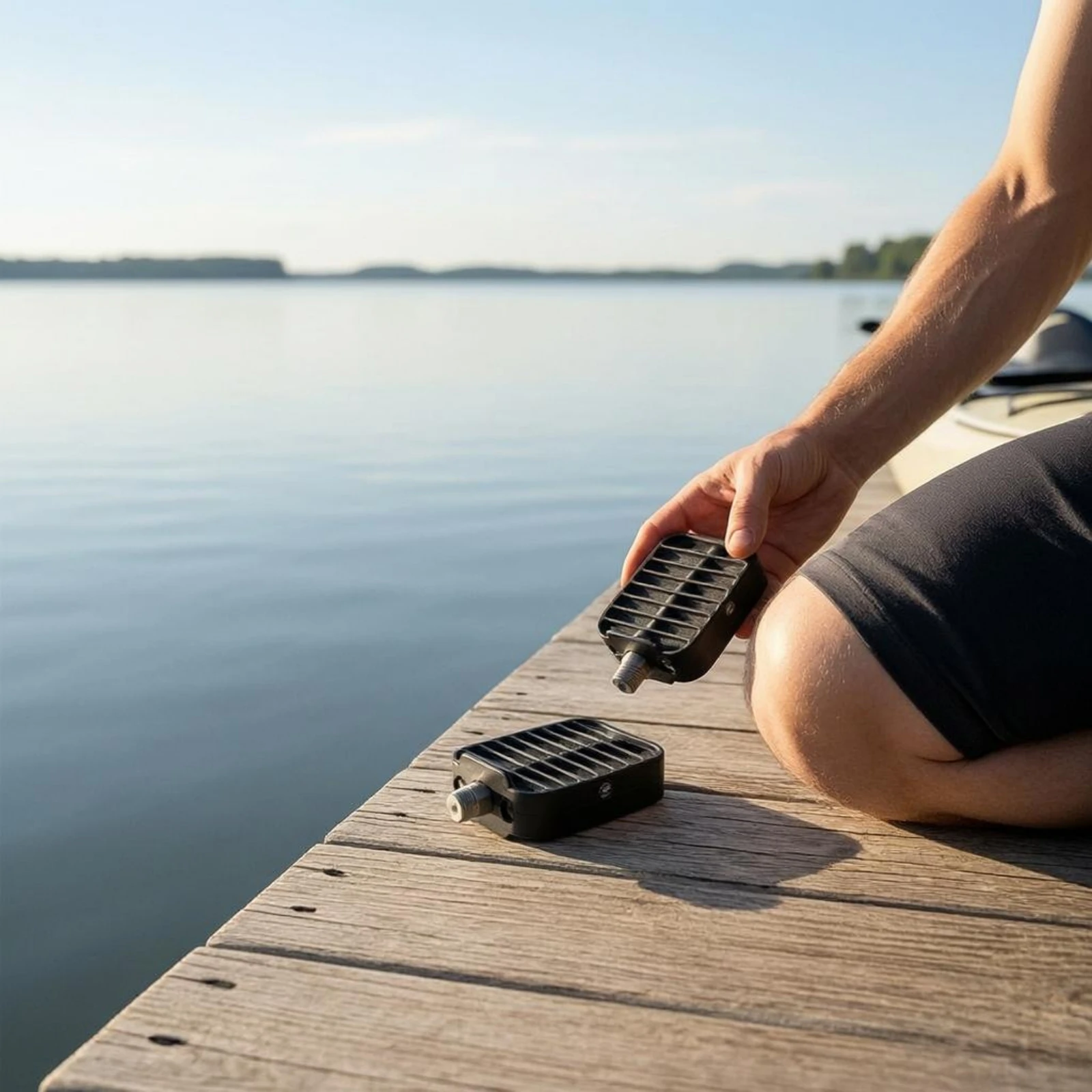 Black Kayak Foot Pedals Threaded Metal Ribbed Kayak Pedals Left and Right Foot Braces Nylon Watercraft Part Portable