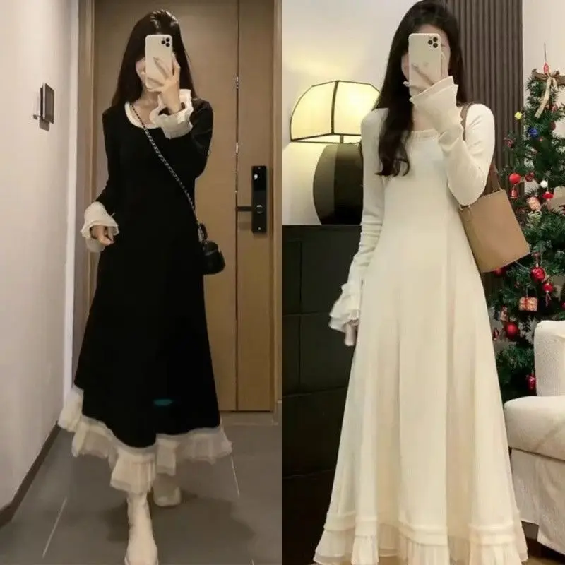 ربيع جديد نمط الملابس النسائية مع فستان طويل فكر النمط الفرنسي