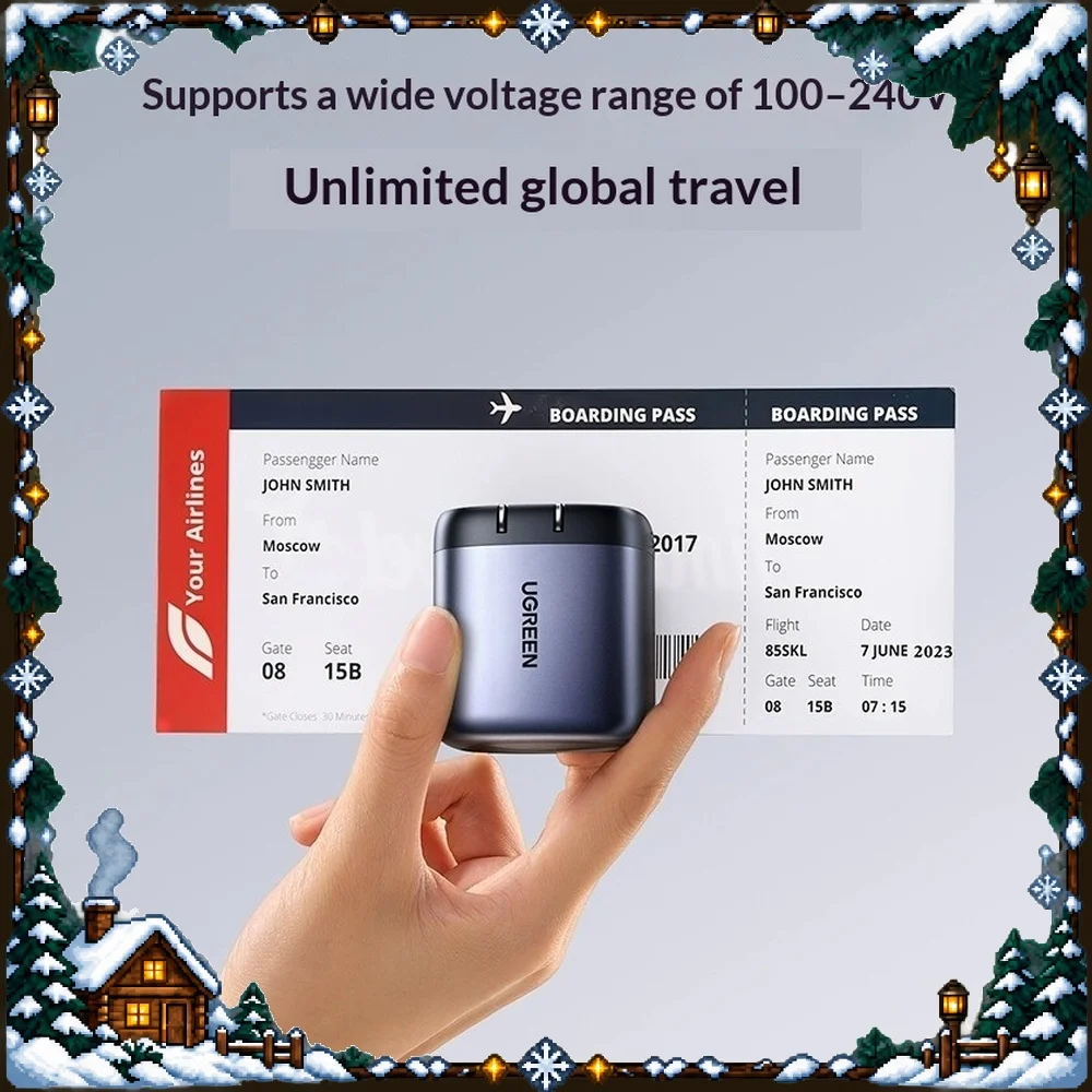 UGREEN X605 GaN Charger 2C 1A PD Fast Charging Foldable Plug Retractable USB C Cable for Phones Laptops