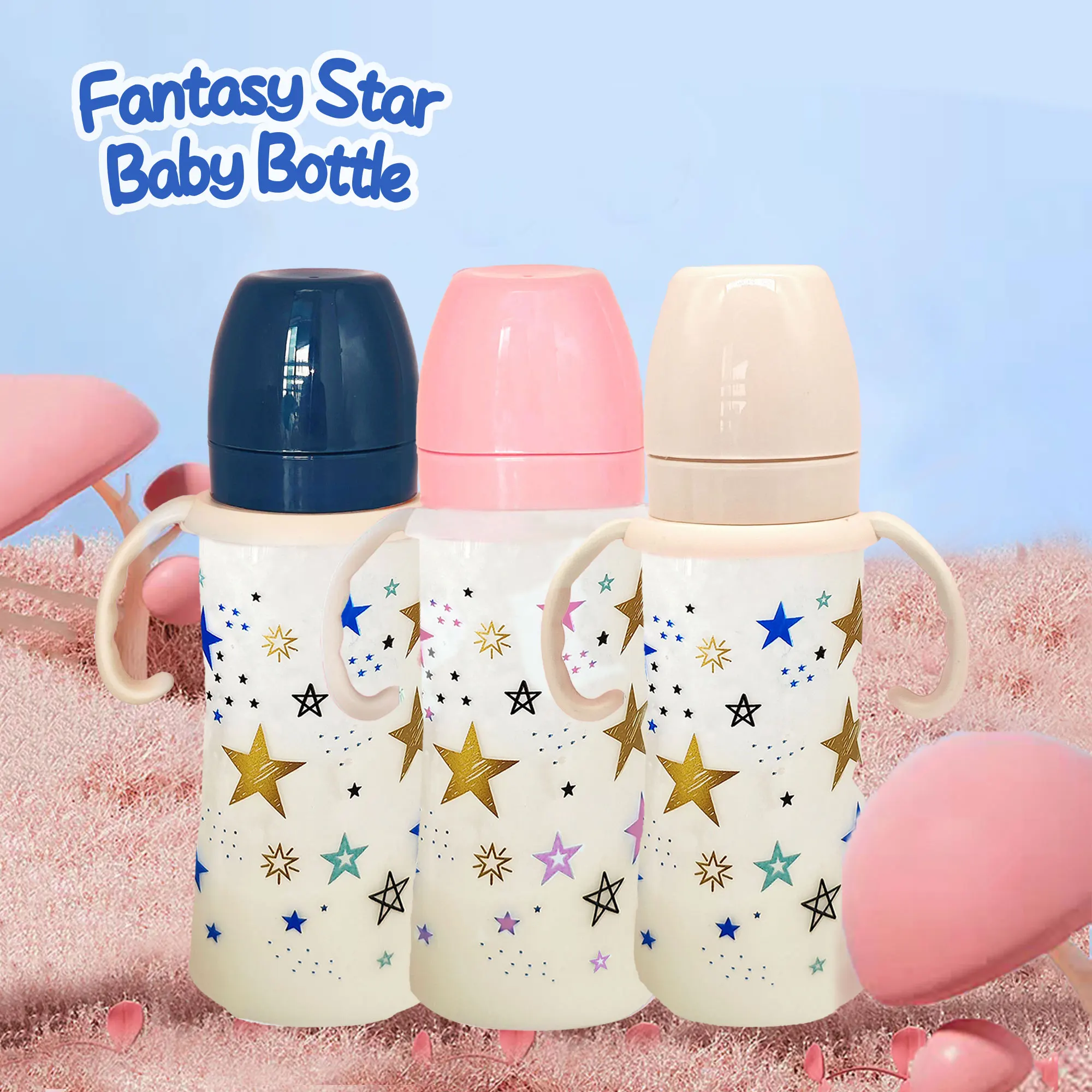 Baby Wide Caliber Dream Star Bottle, Silicone Pacifier, Cartoon Pattern Children\'s Bottle with Handle, Newborn Gift