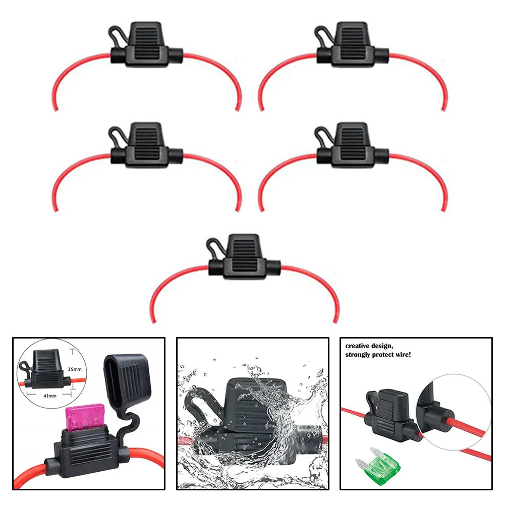 5 Pack Waterproof Inline Fuse Holder 12 Gauge AWG Wire Cut Off Switch 12V 30A Fit Boat Electric Automotive Car Marine SUV
