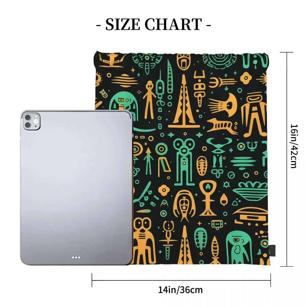 Yellow Green Alien Hieroglyphics Backpacks Portable Drawstring Bags Drawstring Bundle Pocket Sports Bag BookBag Travel School