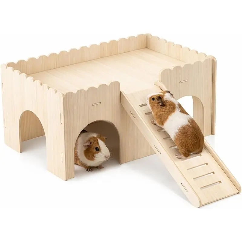 ALIM-Guinea Pig Hideout 1 Set, Detachable Wooden Castle With Stairs, Easy Assembly Large Guinea Pig House