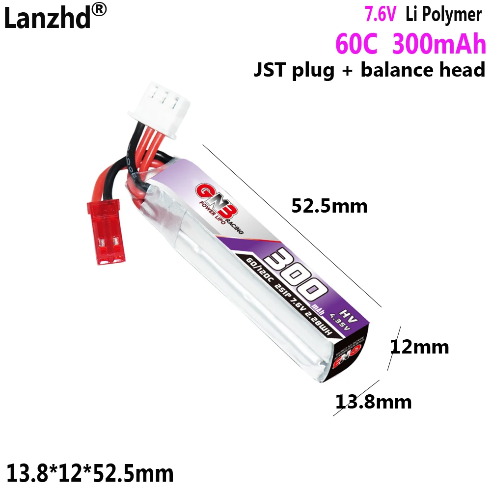 

300mAh 2S 7.6V Lithium polymer battery high-rate 60C For remote control toy robot HV With JST plug + balance head