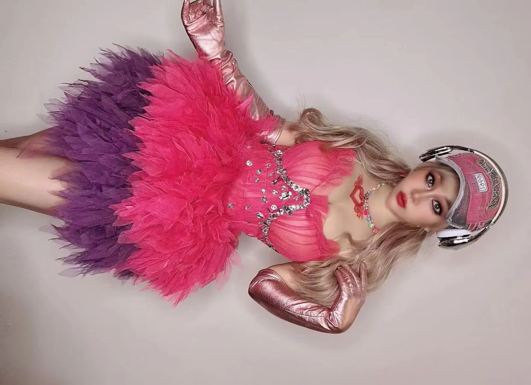 

Pink Birthday Party Dresses Sparkly Rhinestones Sequins Fringes Halter Backless Dress