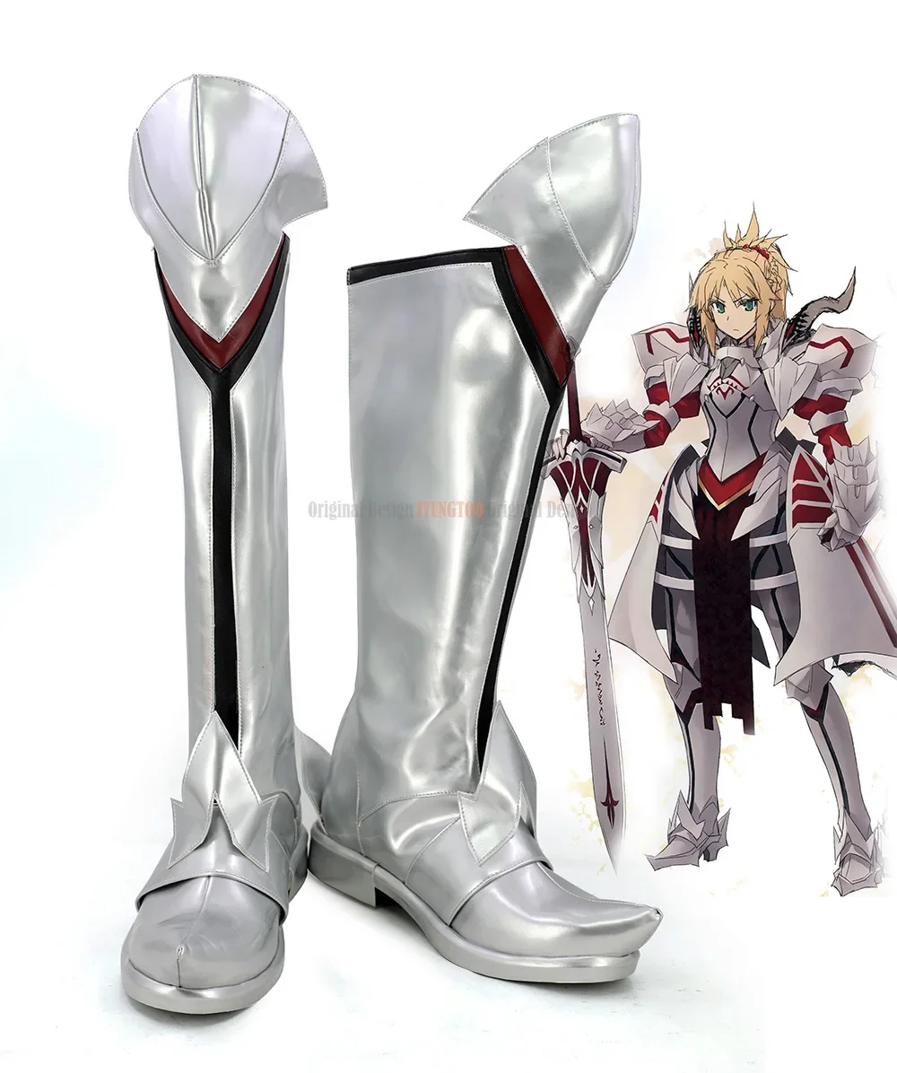 

FGO Mordred Косплей Fate Apocrypha Mordred Сапоги для косплея Серебряная обувь на заказ